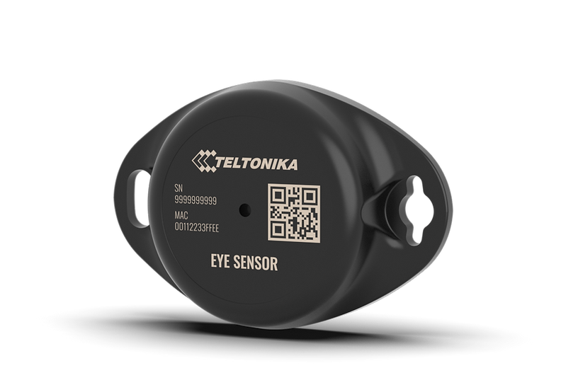 Black Teltonika EYE Sensor with matte finish and QR code label