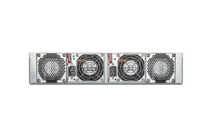 Fortinet FAD-5000F rear with silver server rack, black mesh fans, power connectors