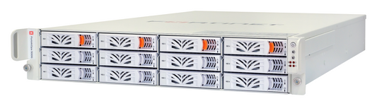 Fortinet FAO-500G server with orange lights, drive bays and grilles