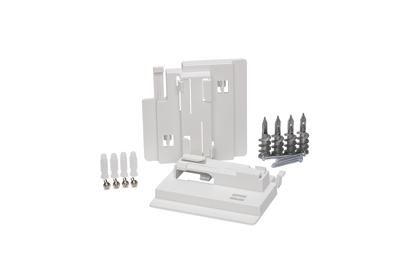 Fortinet FAP-400-RMNT-20 mount kit with white plastic wall cabinet and metallic screws