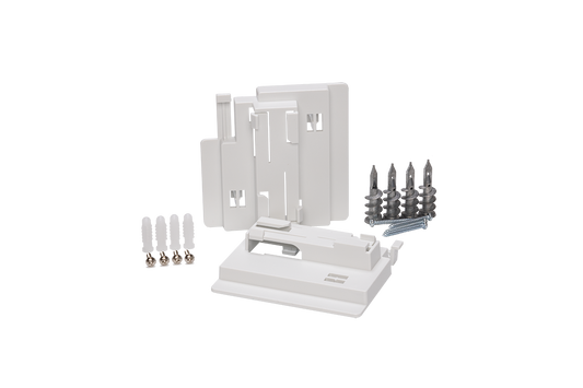 Fortinet FAP-400-RMNT-20 mount kit with white plastic wall cabinet and metallic screws
