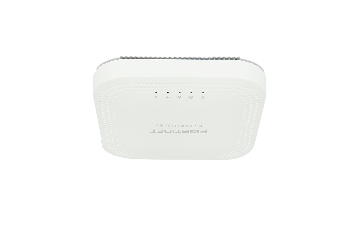 Fortinet FAP-U321EV-N white plastic wireless router front view