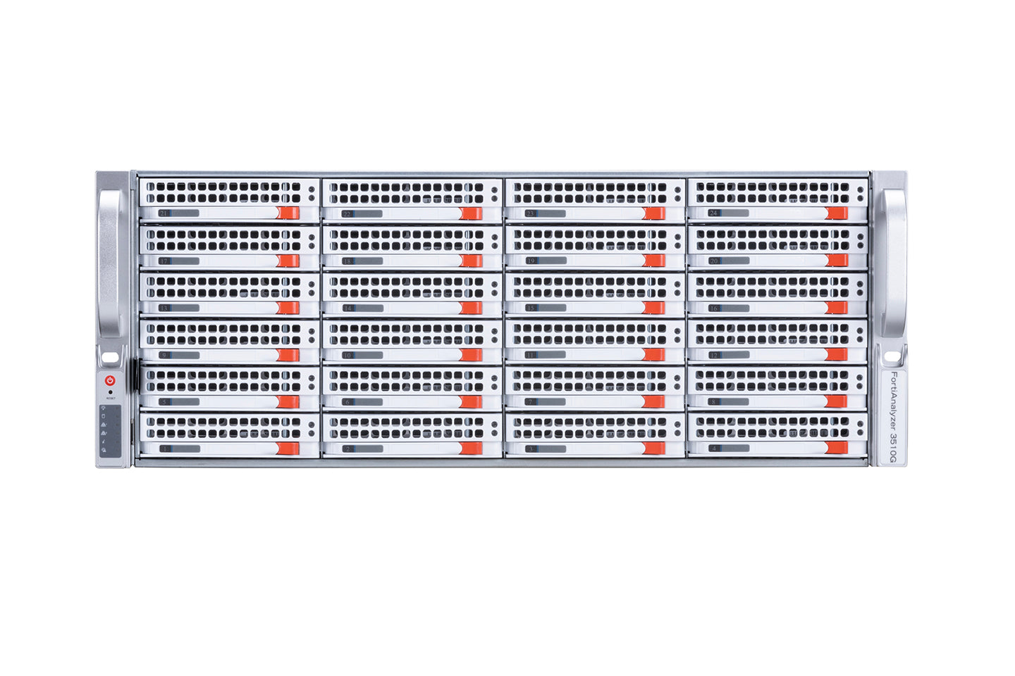 Fortinet FAZ-3510G server with silver rackmount chassis, drive bays, orange lights