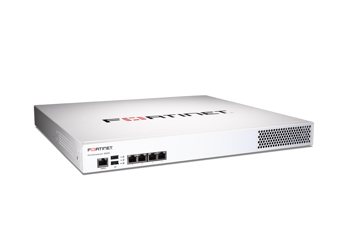 White Fortinet FortiGate-60D with front ethernet ports, FAZ-300G model