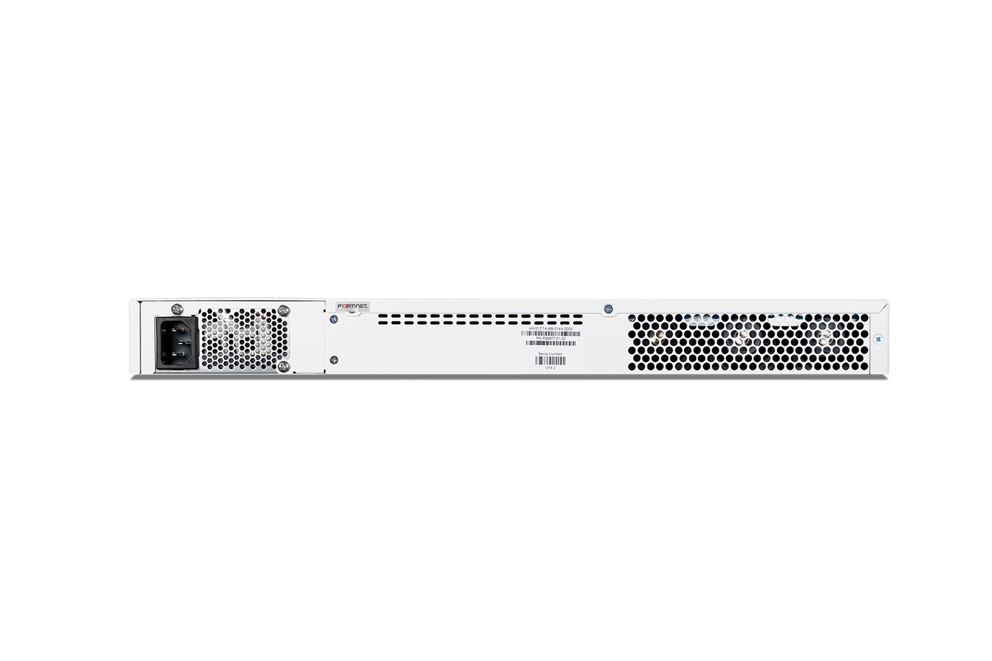 Back of Fortinet FortiAnalyzer-300G FAZ-300G server rack with perforated panels and power port