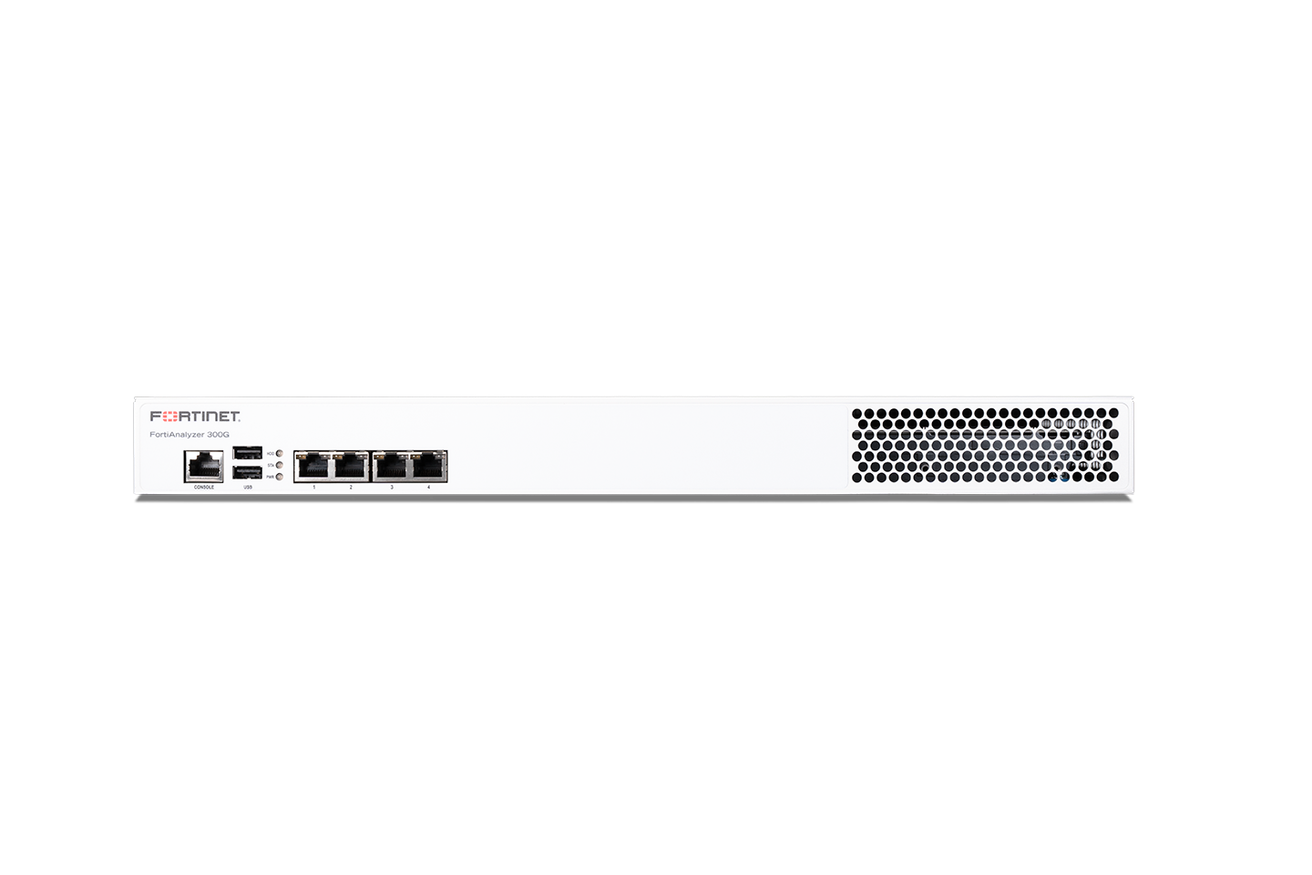 White Fortinet FortiAnalyzer-300G FAZ-300G with perforated right ventilation panel