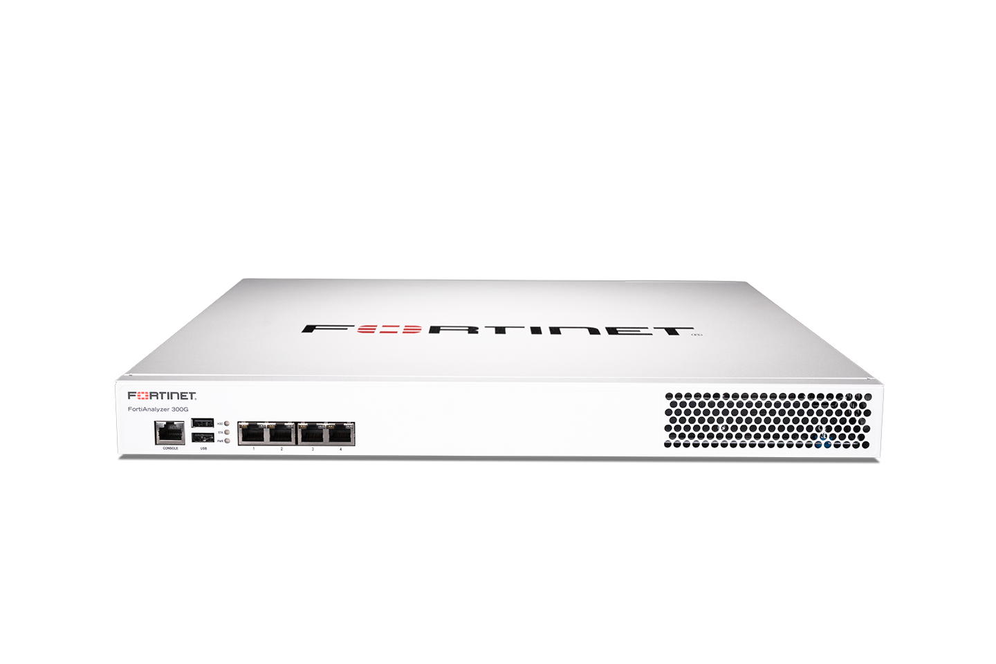 White Fortinet FortiAnalyzer-300G FAZ-300G security appliance front view