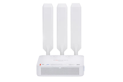 Fortinet FEX-201F-EA white plastic wireless LTE CAT7 router with 3 antennas