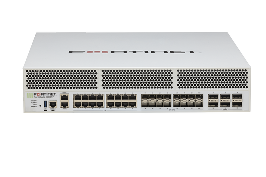 White Fortinet FortiGate 3001F with 16x SFP28 and 18x 10G ports