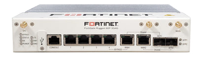 White Fortinet FortiGate Rugged 60F-3G4G with Ethernet ports and antennas