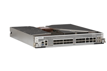 Fortinet FIM-7941F silver server rack with QSFP-DD, QSFP28 ports, front panel