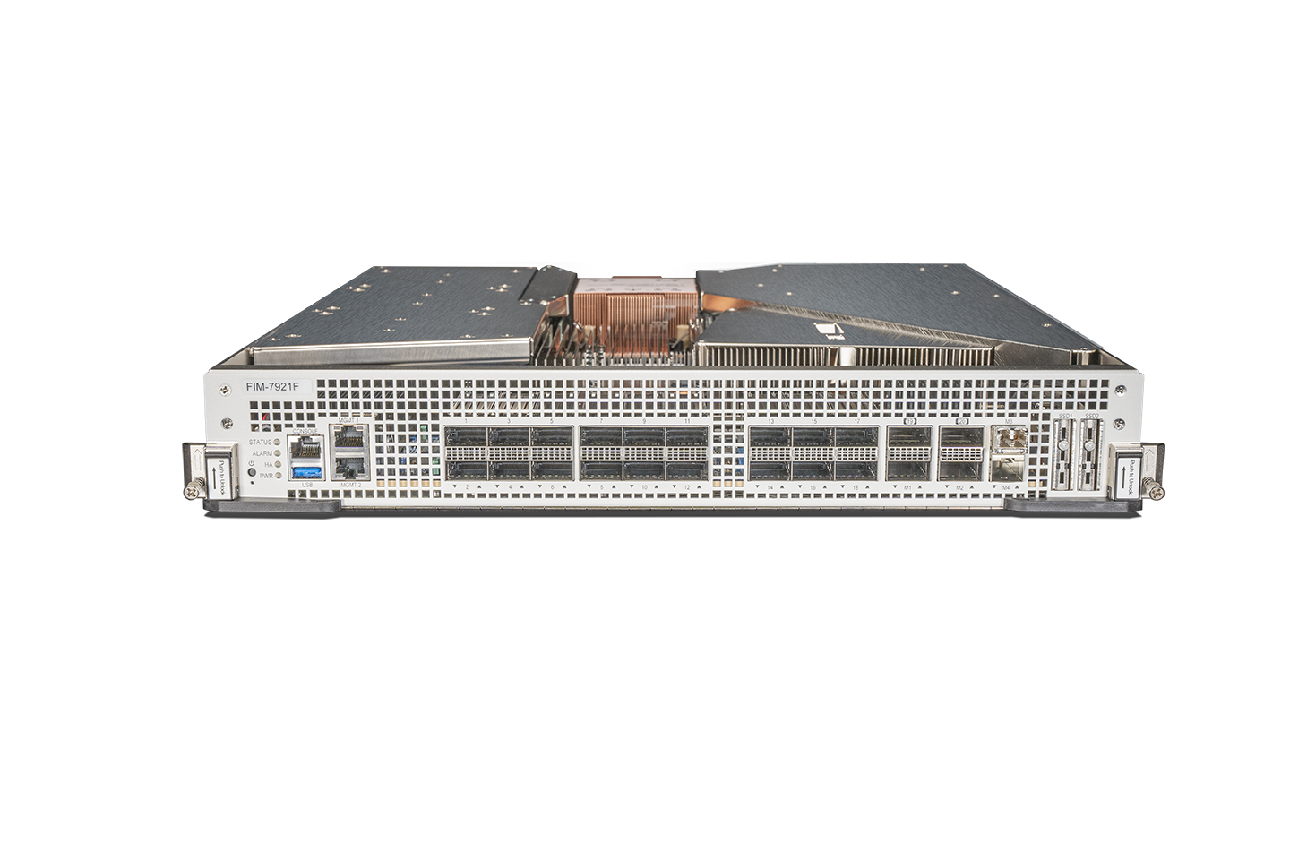 Fortinet FIM-7921F 7xxxF I/O module with silver chassis, ports and vents