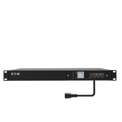 Black eaton flexpdu g2 metered input 1u rack pdu with digital display and multiple network ports at the back