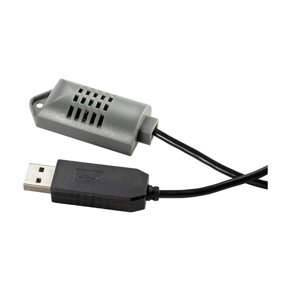 Gray plastic Eaton FlexPDU G2 temperature and humidity USB sensor with black cable and ventilation slots for monitoring