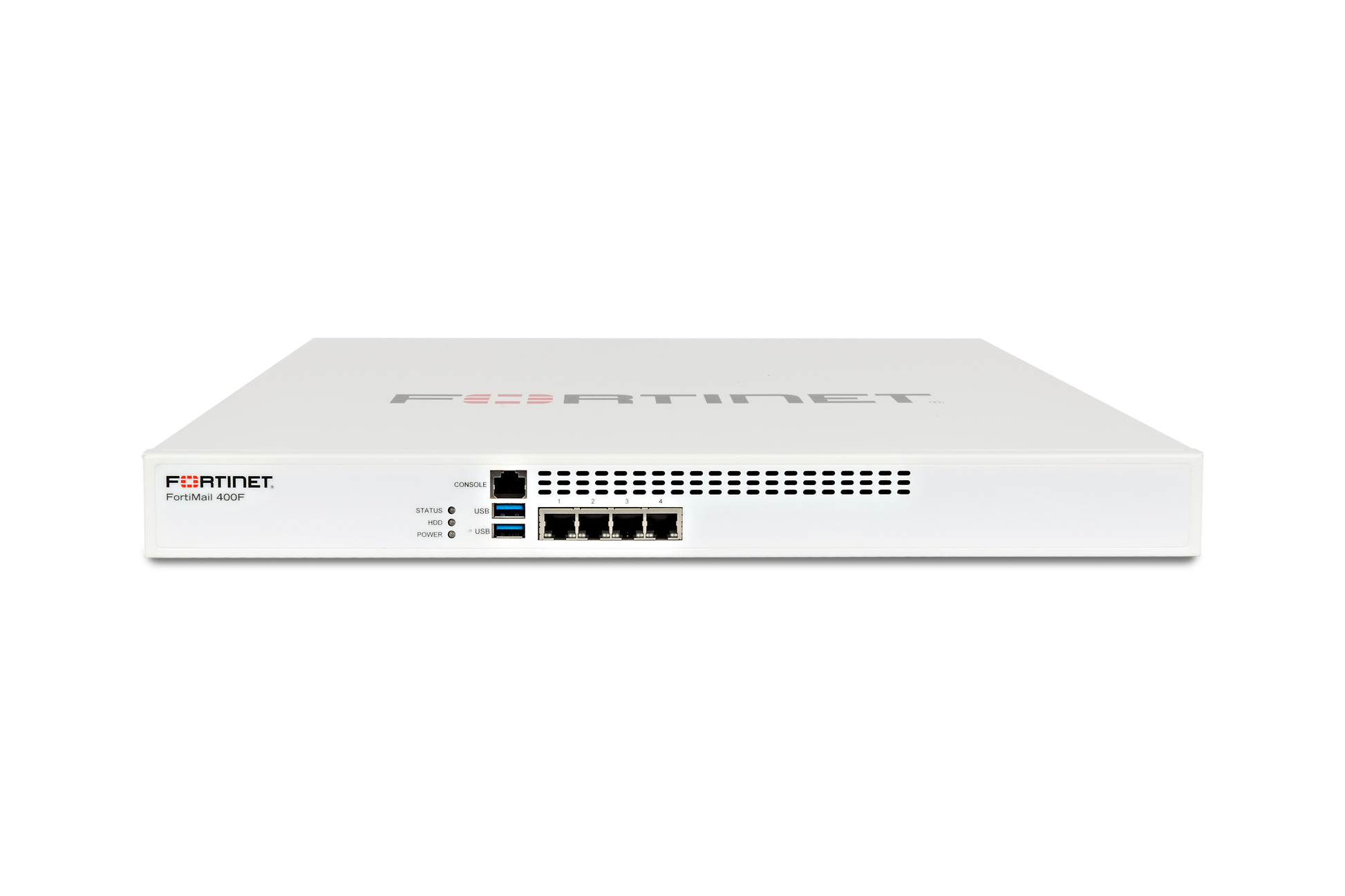 White Fortinet FG-40DF security appliance with front ports, 4 GE RJ45