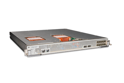 Fortinet FPM-7620F processing module with silver rack, orange heatsinks, 2x QSFP28, 8x SFP28 ports