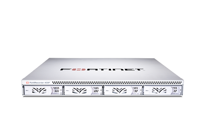 White Fortinet FortiRecorder 400F network video recorder with 3 GE RJ45 ports