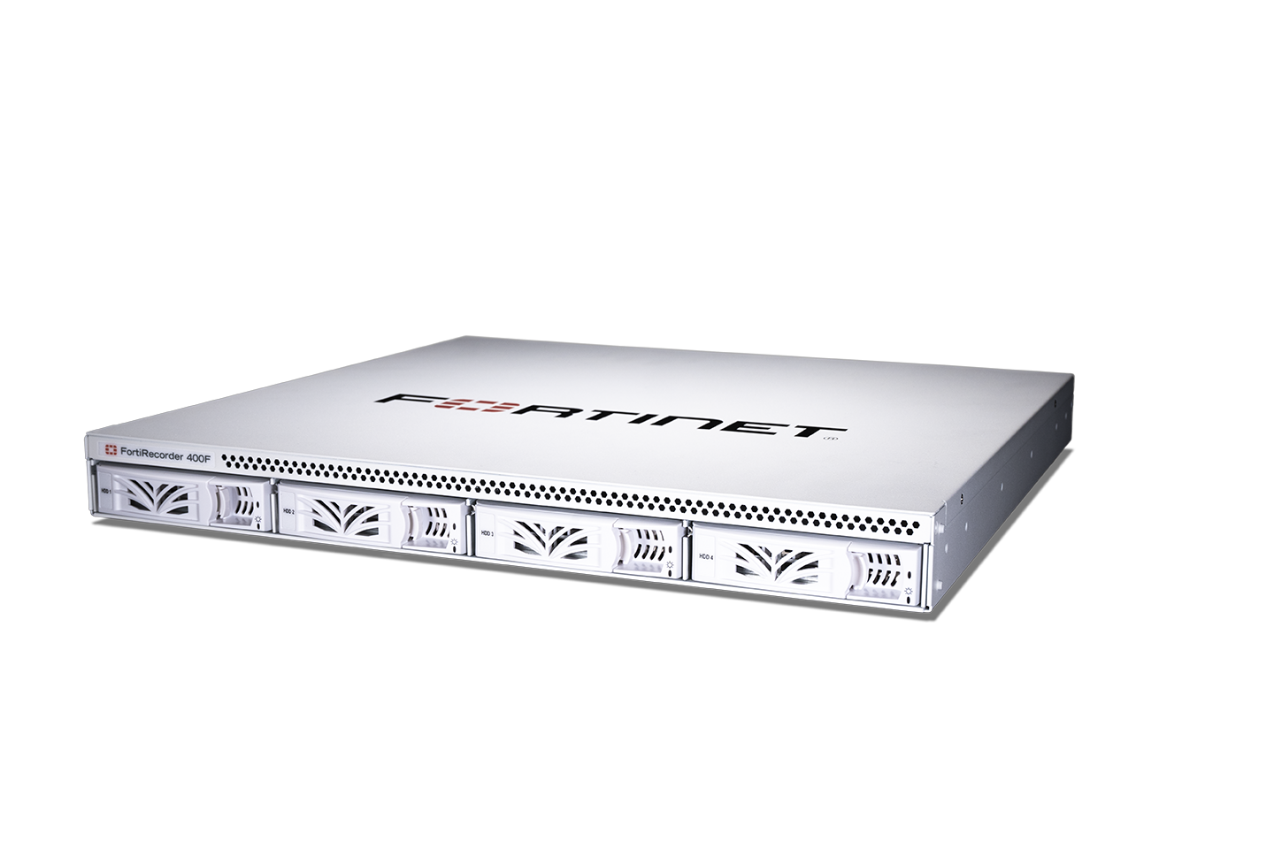 White Fortinet FortiRecorder 400F NVR with 4TB storage, front view