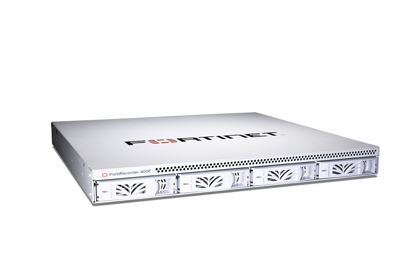 White Fortinet FortiRecorder 400F NVR with 3 GE RJ45 ports, 1 x 4TB storage