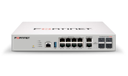 Fortinet FS-110G-FPOE | 2x 5G PoE, 8x 2.5G PoE, 4x SFP+, Fanless, 200W PoE Limit