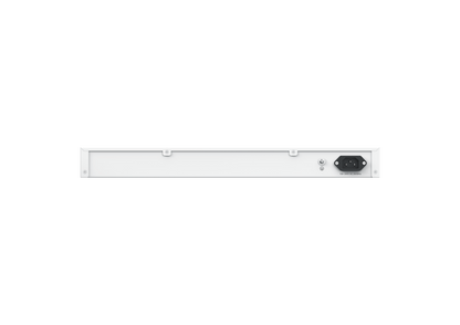 Back of Fortinet FortiSwitch-124G: white rectangular switch with black power port on right