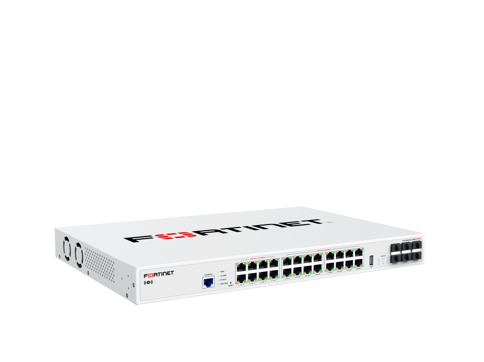 Fortinet FS-124G FortiSwitch-124G back view with ethernet ports and USB