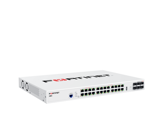 Fortinet FS-124G FortiSwitch-124G back view with ethernet ports and USB