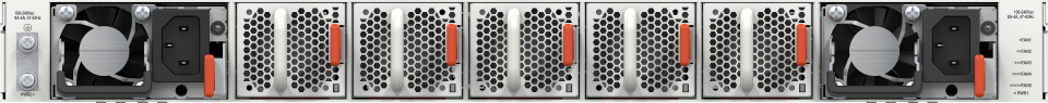 Fortinet FortiSwitch-3032G silver server rack with black fans and orange PSUs