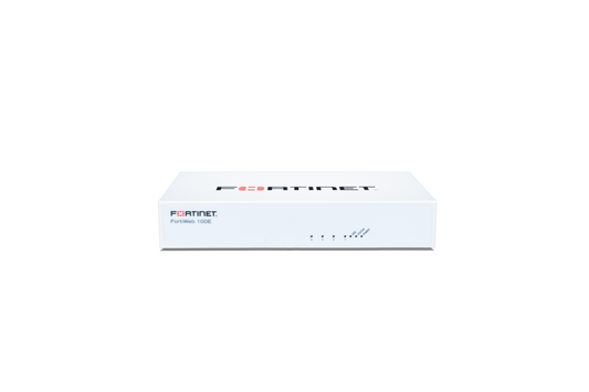 White Fortinet FortiWiFi 100E with sleek design and SP-FWB100E-PA power adapter pack