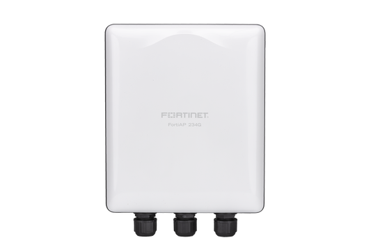 White Fortinet FAP-254U rear with 3 black ports, sleek design