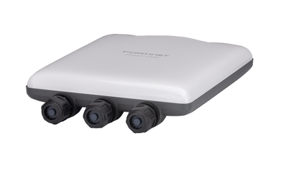 Fortinet FAP-234G-N outdoor Wi-Fi 6E access point, white/gray with 3 black connectors