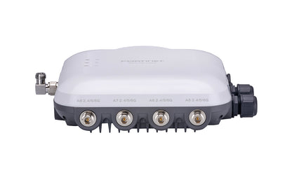 Back of Fortinet FortiAP-432G-N outdoor Wi-Fi 6E AP with antenna ports