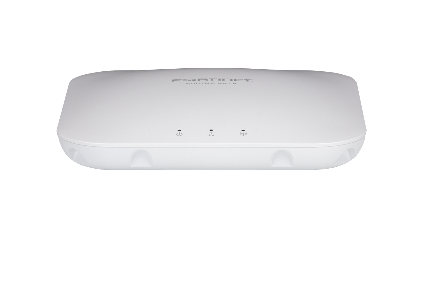 White Fortinet AP-605 access point with front panel indicator lights