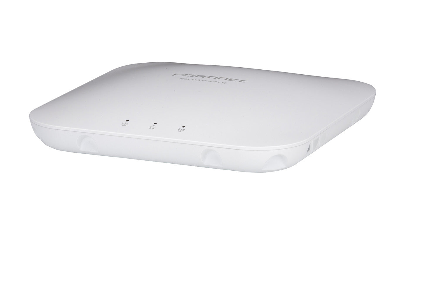 White plastic fortinet fap-hd-441k-h wi-fi 7 tri-band indoor access point with sleek design and three indicator lights