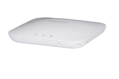White plastic fortinet fap-hd-441k-h wi-fi 7 tri-band indoor access point with sleek design and three indicator lights