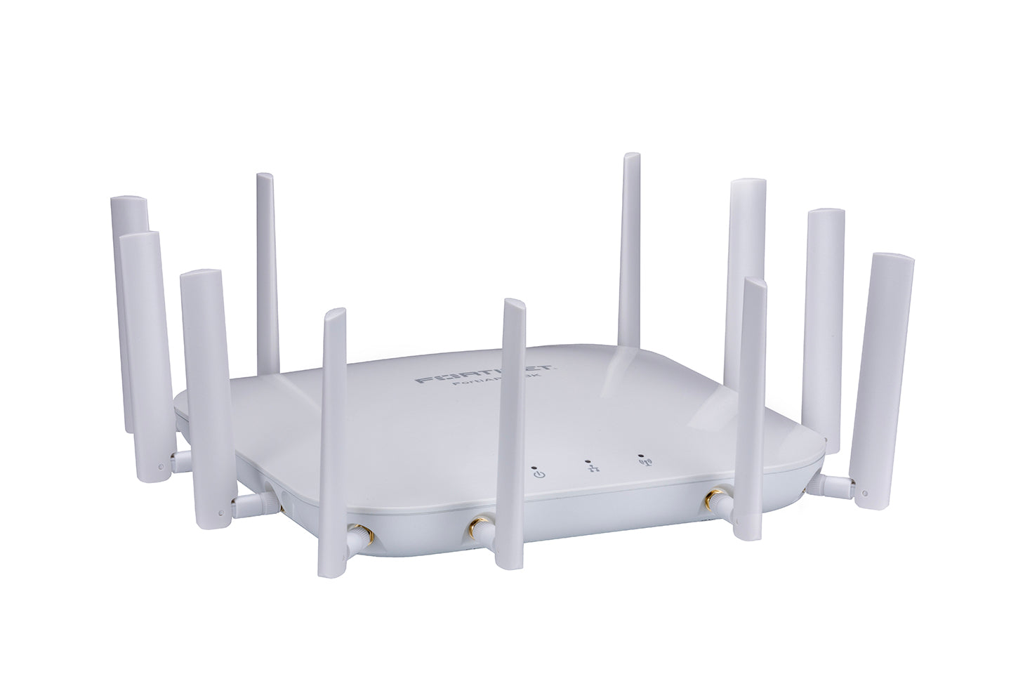 White Fortinet FAP-443K-N Wi-Fi 7 router with multiple antennas
