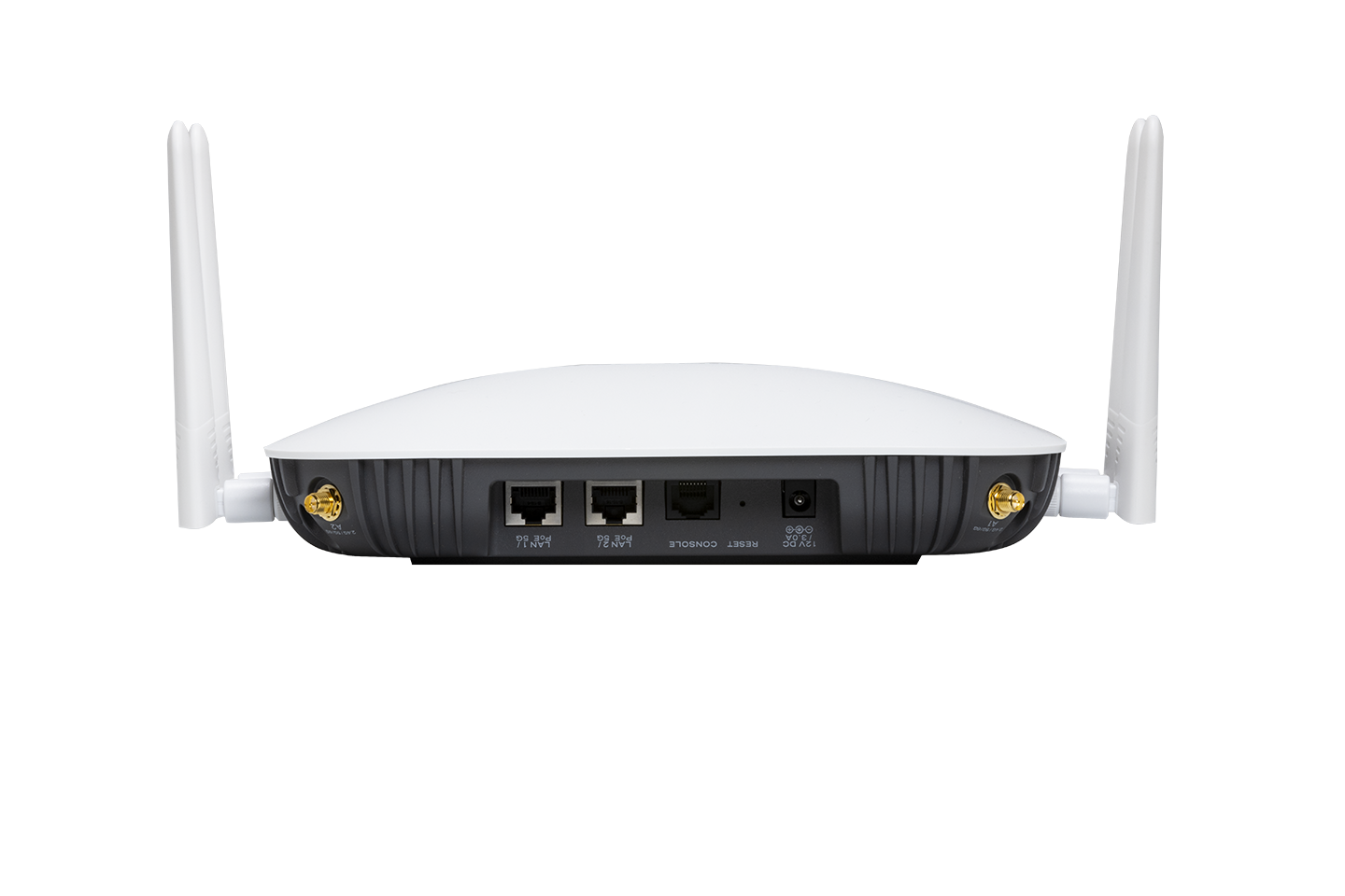 Fortinet FAP-433G-N Wi-Fi 6E AP rear with gold Ethernet ports, antennas