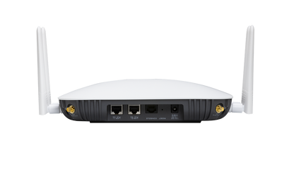 Fortinet FAP-433G-N Wi-Fi 6E AP rear with gold Ethernet ports, antennas