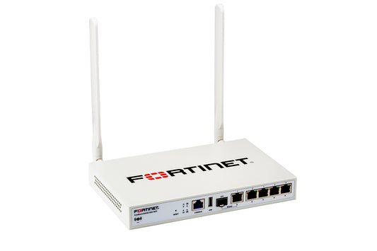 White Fortinet FortiGate-60E with antennas, ports, for FBS-20G-WIFI-N