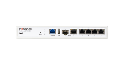 White Fortinet FortiBranch SASE-20G FBS-20G appliance with Ethernet and USB ports