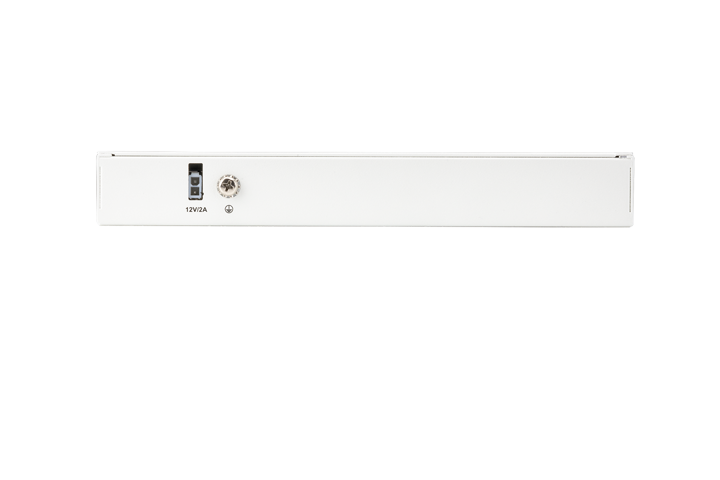 Rear view of Fortinet FBS-20G FortiBranchSASE-20G switch with 12V/2A power and Ethernet ports