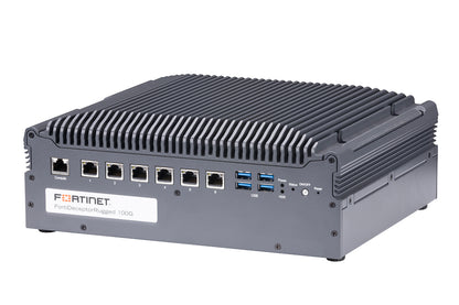 Fortinet FortiDeceptor-100G rugged appliance with ribbed heatsink and Ethernet ports