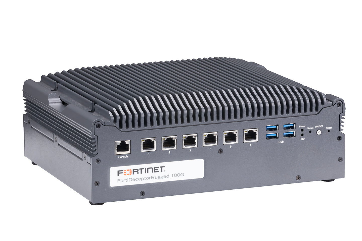 Gray Fortinet FortiDeceptor-100G rugged 100G appliance with ports