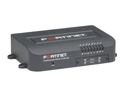 Black Fortinet FortiExtenderVehicle 212F-AM router with matte finish and ports