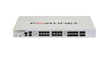White Fortinet FortiGate 201G rear with 10GE SFP+, 5GE RJ45 ports, USB