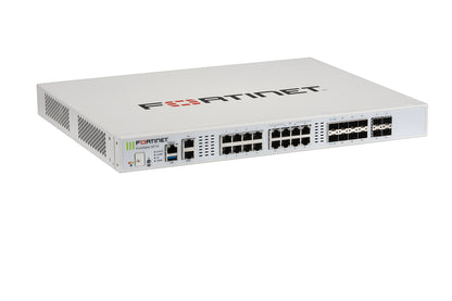 White Fortinet FG-201G FortiGate-201G back with Ethernet ports, USB, SFP+