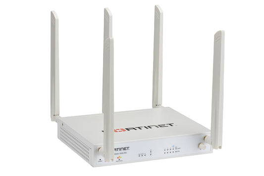 Fortinet FG-51G-5G router back with 5 SMA antennas and sleek design
