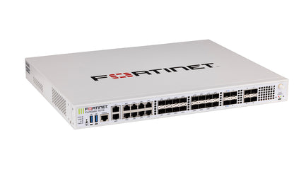 White Fortinet FortiGate-701G with 25G SFP28 ports, rear view