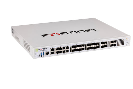White Fortinet FortiGate-701G with 25G SFP28 ports, rear view