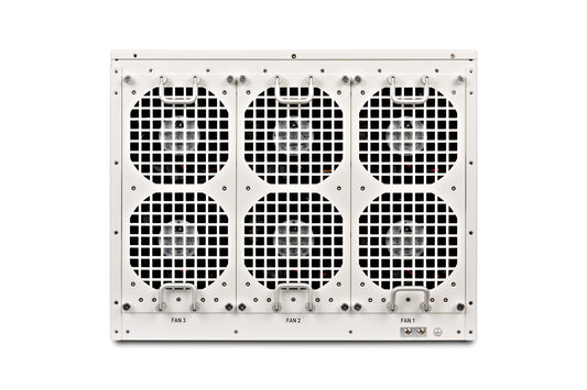 Fortinet FG-7060E-FAN white server rack with 6 black mesh fans labeled 1-3